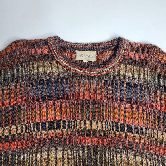 Intiwara Alpaca Sweater Handmade Pull Over Rust Brown Orange 3D Geometric Large - Picture 6 of 10